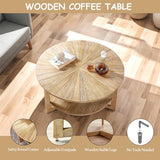 DS-HOMEPORT Wood Round Coffee Table for Living Room, 2 Tier Circle Rustic Coffee Table with Storage, Coffee Table for Apartment, Easy Assembly (Light Brown,35" Dx35 Wx18 H) DS-HOMEPORT
