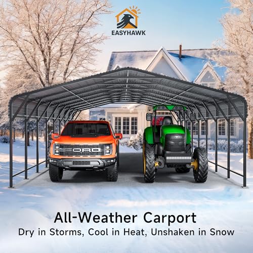 20x40 FT Metal Carport, Enhanced Base and Steel Roof for All-Weather Use, Outdoor Heavy Duty Garage Galvanized Car Shelter for Bass Boats, Full-Sized Pickup Trucks, and Tractors EASYHAWK