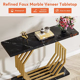 Tribesigns Gold Console Table, Faux Marble Entryway Table Narrow Sofa Table with Geometric Metal Base, 40 Inch Modern Accent Table Entrance Table for Living Room, Hallway, Foyer, Black Tribesigns