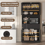 Garvee Tall Kitchen Pantry Cabinet, 70" Pantry Storage Cabinet with Countertop, Fluted Kitchen Hutch Cabinets with Doors and Drawer, Freestanding Cupboard for Dining Room, Living Room, Black Garvee