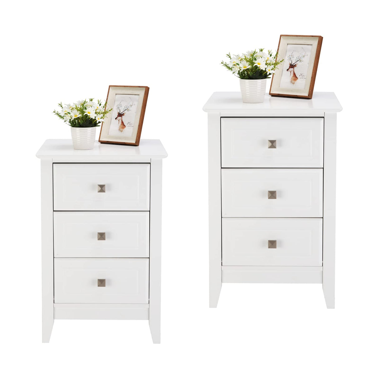 Bonnlo Upgraded White Night Stands for Bedrooms Set of 2, Modern Nightstand with 3 Drawers, Wooden Bed Side Table for Small Spaces, College Dorm, Kids’ Room, Living Room, 16W x 16D x 24H Bonnlo
