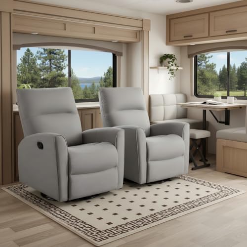 CANMOV Recliner Rocker Swivel Chair, Manual Chenille Glider Rocking Chair, Swivel Glider Recliners with Soft Backrest, 360° Swivel Nursery Reclining Sofa for Living Room Bedroom, Light Grey
