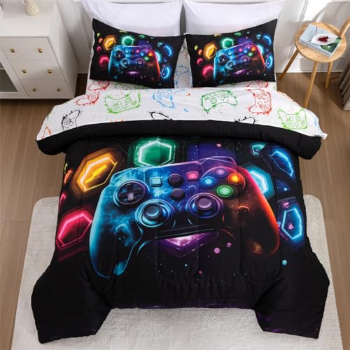 NTBED Game Console Comforter Set for Boys Girls Kids Space Universe Gaming Lightweight Microfiber Gamer Bedding Sets (Multi, Full 5Pcs) NTBED