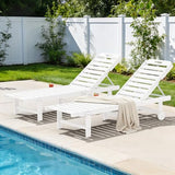 SERWALL Outdoor Chaise Lounge Set of 2, All-Weather HDPE Pool Lounge Chairs with 5-Position Adjustable Backrest, Rolling Wheels & Cup Holder for Poolside, White