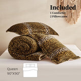 Petrichor Leopard Velvet Flannel Queen Comforter Set-Cheetah Print Western Blanket,Luxury Fuzzy Heavy Bedding Set, 3 Pieces Plush Winter Bed Set with Comforter (90"x90") & 2 Pillow Shams (20"x26") Petrichor
