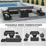 Vakollia 13 Pieces Patio Furniture Set with 44" Propane Gas Fire Pit Table, Outdoor Sectional Wicker Conversation Sofa Sets with Coffee Table Vakollia