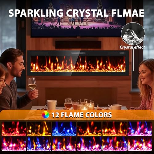 BREEZEHEAT 72 Inch Ultra Thin Electric Fireplace-Narrow Bezel Linear Fireplace Heater Recessed Wall Mounted, Remote Control, Touch Screen, 750W/1500W, 8H Timer for Living Room, Bedroom, Office BREEZEHEAT