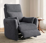 LINSY 360 Swivel Recliner Chair, Nursery Glider Rocking Chair with 2 Pillows, Corduroy Nursing Chair Comfy High Back Adult Rocker Recliner for Small Spaces, Nursery Bedroom Living Room (Gray)