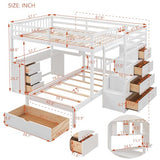 Harper & Bright Designs Full Over Twin Bunk Bed with Stairs, Storage Drawers, Full Size Loft Bed Frame with Desk and Shelves, White Harper & Bright Designs