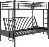 Twin Over Futon/Full Bunk Bed, Bed Frame with Sturdy Steel Frame, Convertible Metal Bunk Bed Couch and Bed with Guard Rail Ladder for Kids Adults Teens,Black Bellemave