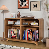 Record Player Stand with Vinyl Storage Cabinet with Charging Station & USB Ports, Turntable Stand Table Holds Up to 350 Albums, Curved Vinyl Record Cabinet for Living Room (Walnut, 42.5-inch) Boweniog