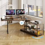 Lefurture Standing Desk with File Cabinet, 55x24'' L Shaped Electric Stand Up Desk with Adjustable Monitor Shelf, Adjustable Height 28-46'' for Home and Computer Workstation, Walnut Lefurture
