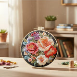 ARTopet Embroidery Kit for Beginners Cross Stitch Kits Needlepoint Set Colorful Flowers Patterns Embroidery Thread Kit for Craft Lover Hand Stitch with Hoop Threads Fabric-Flowers02