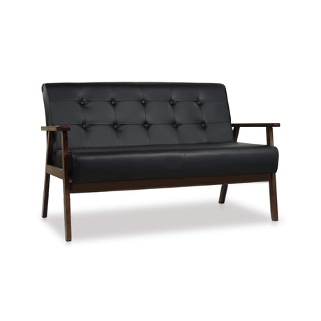 JIASTING Mid-Century Modern Solid Loveseat Sofa Upholstered Faux Leather Couch 2-Seat Wood Armchair Living Room/Outdoor Lounge Chair, Waiting Room Sofa, 50”W JIASTING
