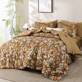 Dobuyly Brown Comforter Set Queen Size, 7 Piece Floral Bedding Comforter Set, Bed in a Bag Botanical Flower Pattern with Sheets, Pillowcases & Shams All Season Dobuyly