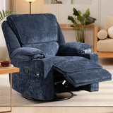 Culect 360° Swivel Rocker Recliner Multi-Functional Nursing Chair with Heating Massage, Manual Recliner Chair with Cup Holders, Lazyboy Recliner Chair for Living Room, Bedroom, Navy Blue