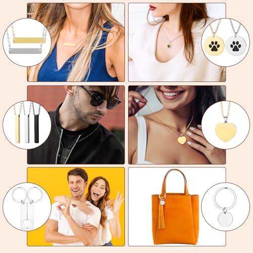 Quelay 47 Pcs Laser Engraving Blanks Jewelry Blanks for Laser Engraving Include Necklace Bracelet Ring Keychain Pendant with Scissors Marking Paper for Gift Making DIY Crafting Supplies Quelay