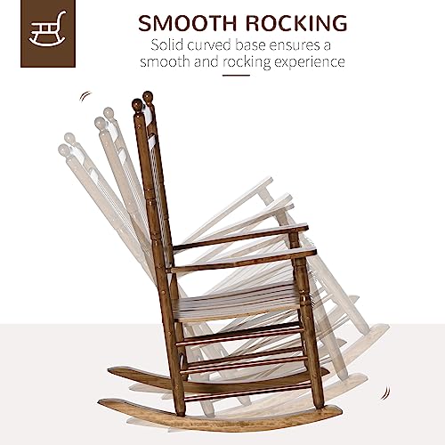 Outsunny Traditional Wooden High-Back Rocking Chair for Porch, Indoor/Outdoor, Brown Outsunny