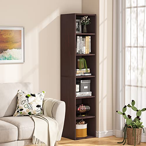 Tribesigns 70.9 Inch Rustic Narrow Corner Bookcase with 6 Tier Storage Shelves - WoodArtSupply