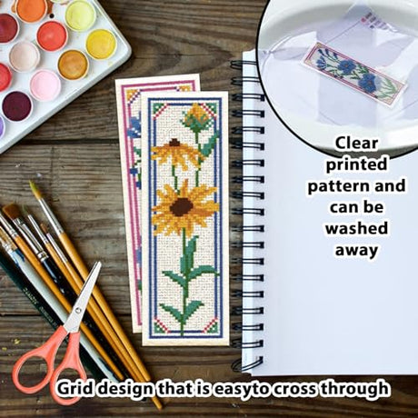 ORIGACH 6 Pcs Flower Cross Stitch Bookmark Kit for Beginner with Backing Felt Floss Instruction Sunflowers Tulip DIY Stamped Embroidery Bookmark Kit for Starter Adults Book Lovers ORIGACH