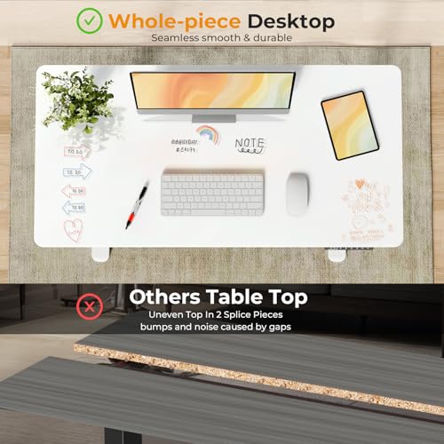 JOY worker Small Electric Standing Desk, 40" x 20" Whole Glass Piece Height Adjustable Desk with Memory Controller, White Sit to Stand Desk Workstation for Home Office JOY worker