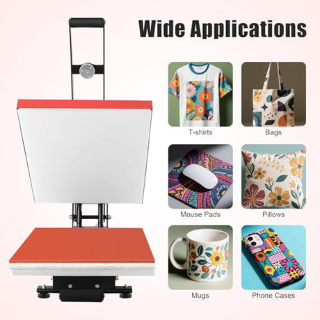 1800W Auto Open Heat Press Machine,16" x 20" Clamshell Open Heat Press Machine w/LCD Screen & Slide Out Function Heavy Digital Sublimation Printer for T-Shirts Mugs Hat Plate Cap (Red) xsdzgdzy