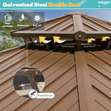 EROMMY 10' x 10' Hardtop Gazebo, Galvanized Steel Double Roof Gazebo with Aluminum Frame, Permanent Outdoor Metal Pavilion with Curtain and Netting for Patio, Lawn and Garden EROMMY