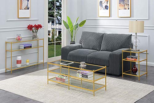 Convenience Concepts Royal Crest Glass Console Hall Table 42" - 3 Tier Modern, Contemporary Narrow Display Accent with Storage Shelves for Living Room, Entryway, Hallway, & Bedroom, Gold Convenience Concepts