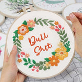Louise Maelys Funny Embroidery Kits for Beginners,Cross Stitch Kit with Adults,DIY Arts Craft with Flower Wreath Pattern,Including Cloth,Hoop,Instructions and Threads