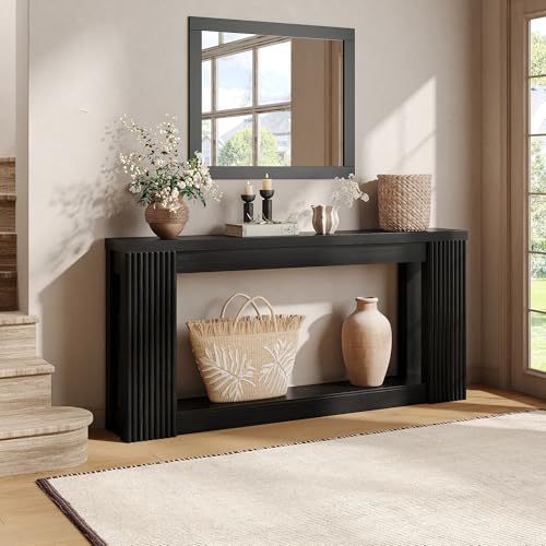 Maupvit Fluted Wooden Console Table with 2 Storage, 71 Inches Rectangular Entryway Table Behind The Couch, Farmhouse Boho Sofa Table for Entrance, Hallway, Living Room (Black) Maupvit