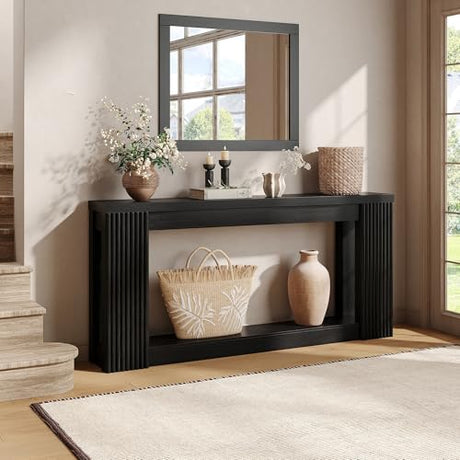Maupvit Fluted Wooden Console Table with 2 Storage, 71 Inches Rectangular Entryway Table Behind The Couch, Farmhouse Boho Sofa Table for Entrance, Hallway, Living Room (Black) Maupvit