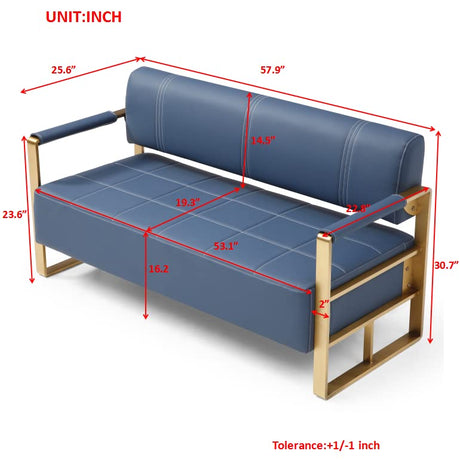PBOGHLRD 57.9" Modern Leather Loveseat Sofa, Upholstery Faux Bonded Leather Accent Futon Couch with Metal Square Arms for Living Room, Office, Apartment (Navy Blue) PBOGHLRD