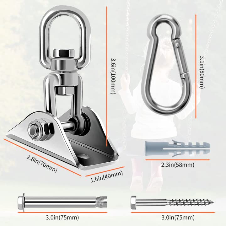 Morzejar 360 Rotating Hammock Hanging Kit - Heavy Duty Stainless Steel 1000 lb Loading Hammock Hooks for Trapeze, Yoga, Boxing Bag, Hammock Chair, Porch Morzejar