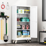 erosoei 61" H Metal Garage Storage Cabinet, Rolling Tool Cabinet with 2 Doors and Wheels, Locker Steel Cabinet with 3 Adjustable Shelves, Organization Cabinet for Garage,Office,Home,Gym,School（White） erosoei