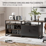 FEZIBO 66 Inch L Shaped Standing Desk with Drawers & Shelves, Executive Table Adjustable Height, Black Walnut Top/Black Frame FEZIBO