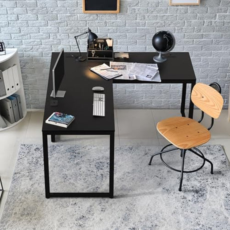 SHW 55 x 60 Inches Commercial-Grade L-Shape Corner Office Computer Desk, Black SHW