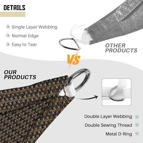 TANG Sunshades Depot Brown 16' x 16' Sun Shade Sail Square Canopy Shade Cover UV Block for Backyard Pergola Porch Deck Garden Patio Outdoor Activities TANG