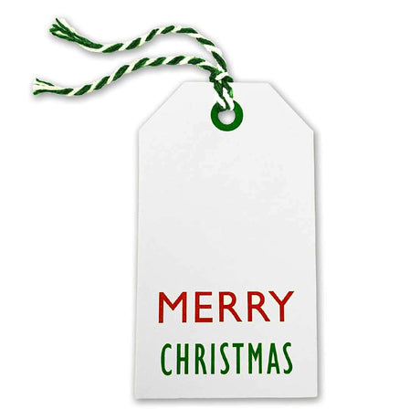 K-Kraft Green Tags for Gift Wrapping and Labeling (Xmas on White Kraft 25 PCS) with Pre-Strung Holiday Bakers Twine K-Kraft