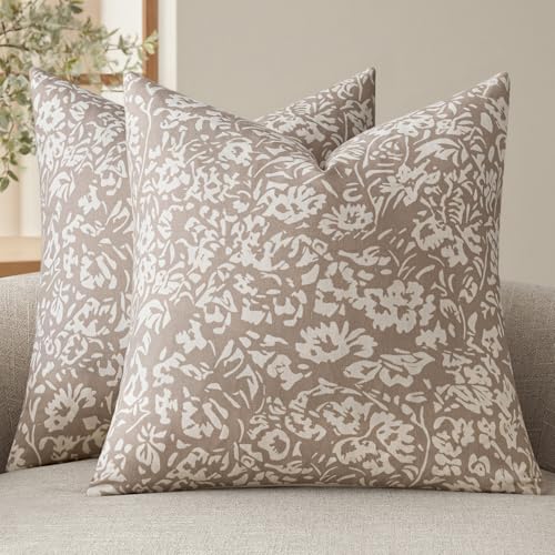 MIULEE Floral Pillow Covers Decorative Throw Pillow Covers 18x18 Pack of 2 Modern Linen Cushion Covers Farmhouse Neutral Pillow Covers for Living Room Sofa Bed,Cream Oatmea MIULEE