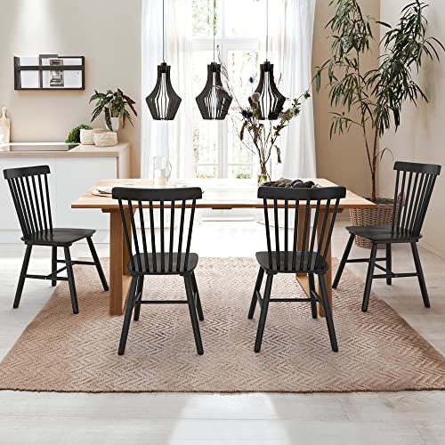 LUE BONA Windsor Dining Chair Set of 4, Spindle Back Wooden Chairs for Kitchen and Dining Room, Black - WoodArtSupply