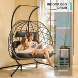 SWITTE Double Egg Swing Chair with Stand, 2 Person Outdoor Indoor Hammock Hanging Chair with Cushion for Patio Living Room 550 LBS Capacity-Dark Grey SWITTE
