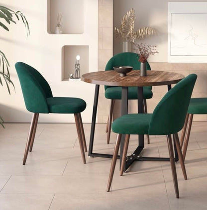 INO Design 5-Pieces Modern 35'' Inch Round Wooden Dining Table Set for 4 Comfortable Velvet Chairs, Space Saving Kitchen Furniture, Small Apartment Coffee Table Set (Green) - WoodArtSupply