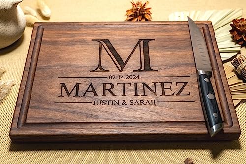 Walnut Artisan Personalized Cutting Boards,Mother's Day, Custom Wedding, Anniversary or Housewarming Gift Idea, Wood Engraved Charcuterie Board for Couples and Newlyweds, Monogram Initial Design 030 Walnut Artisan Gallery