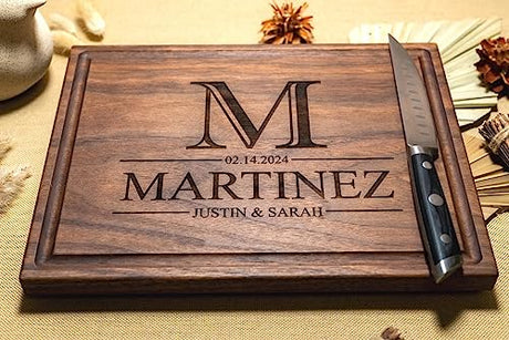 Walnut Artisan Personalized Cutting Boards,Mother's Day, Custom Wedding, Anniversary or Housewarming Gift Idea, Wood Engraved Charcuterie Board for Couples and Newlyweds, Monogram Initial Design 030 Walnut Artisan Gallery