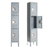 Greenvelly Metal Locker for School Office Gym Metal Storage Locker Cabinet for Employees Students Steel Locker Triple Tier with 3 Door Grey Greenvelly