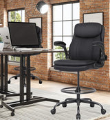Misolant Drafting Chair, Tall Office Chair for Standing Desk, High Leather Executive Office Chair with Adjustable Height and Flip-up Armrest for Counter Height Desk Misolant