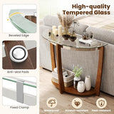 BECOMFORT Glass Console Table, Half Moon Entryway Table with Tempered Glass Top & Solid Rubberwood Legs, Modern Hallway Table, Behind Couch Sofa Table for Living Room, Entry, Porch (Walnut) BECOMFORT