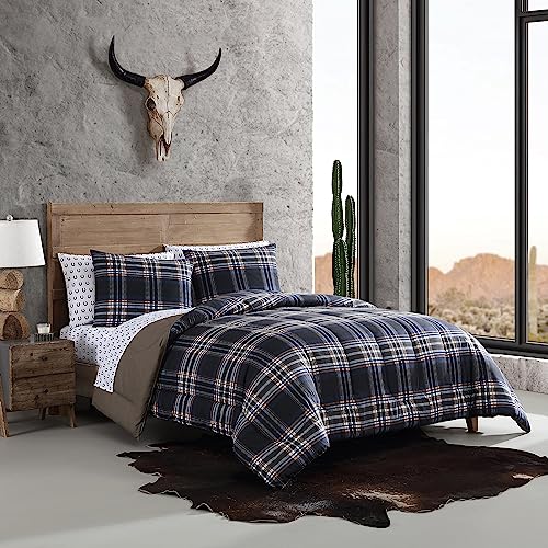Wrangler- Twin Duvet Cover Set, Soft & Reversible Bedding, Yellowstone Inspired, 2 Piece Bed Set with Matching Pillowcase (City Flats Plaid Blue) Wrangler