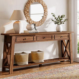 Tribesigns Console Table with 3 Storage Drawers, 70.87 Inches Extra Long Sofa Table Behind Couch with Bottom Shelf, Farmhouse Wooden Entryway Hallway Foyer Table for Living Room, Entrance (Walnut) Tribesigns