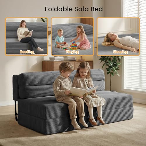 feliz home Convertible Sofa Bed with Metal Frame, Boneless Loveseat Sleeper Sofa Futon Sofa Bed Foldable Full Size Mattress for Living Room, Guest Room feliz home
